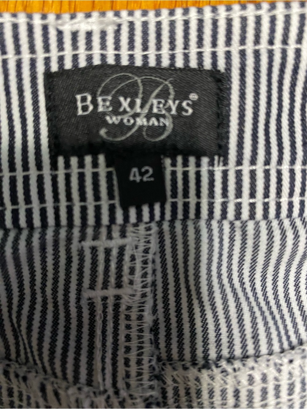 Navy and White Pinstripe Midi Skirt with Belt - Picture 5 of 5